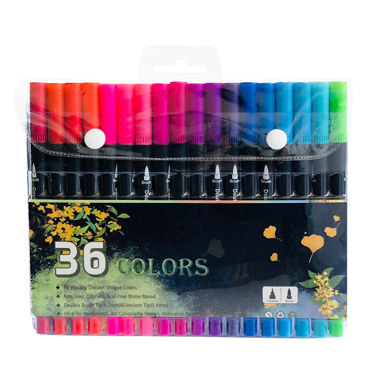 36-Color Dual-Head Brush and Fine Tip Marker Set - Vibrant Colors for Art and Craft Projects