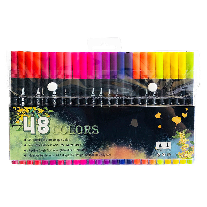 48-Color Dual-Head Brush and Fine Tip Marker Set - Vibrant Colors for Art and Craft Projects