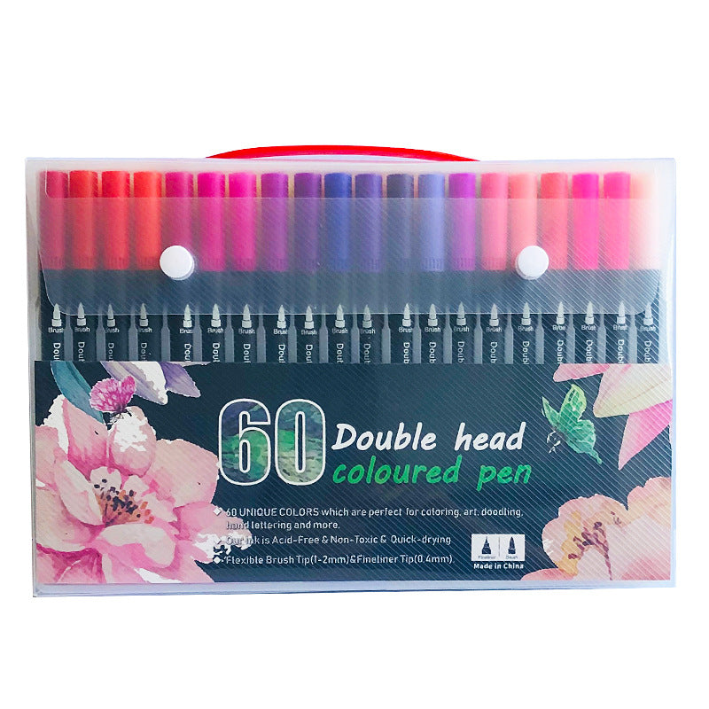 60-Color Dual-Head Brush and Fine Tip Marker Set - Vibrant Colors for Art and Craft Projects