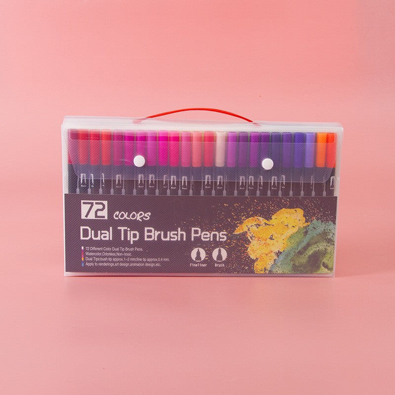 72-Color Dual-Head Brush and Fine Tip Marker Set - Vibrant Colors for Art and Craft Projects