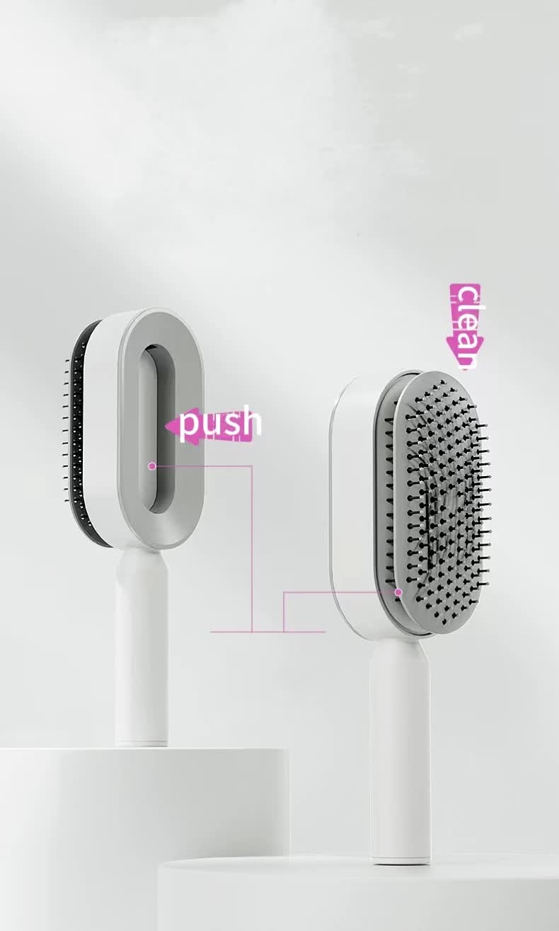 Self-Cleaning Hair Brush with One-Click Release | Massage Cushion Design, Anti-Frizz and Detangling Brush (purple)