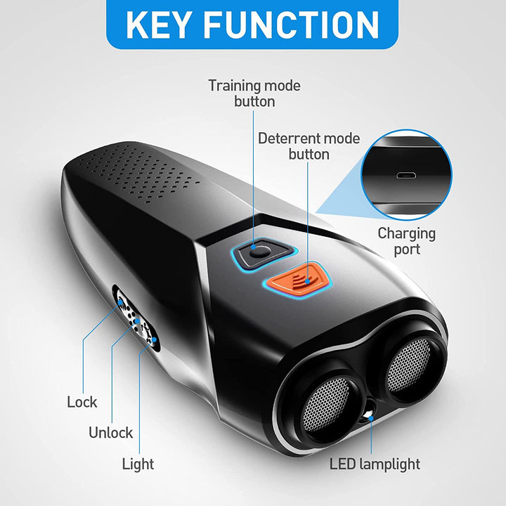 Silver Handheld Ultrasonic Dog Trainer with Dual Mode | Training & Deterrent Device with LED Light