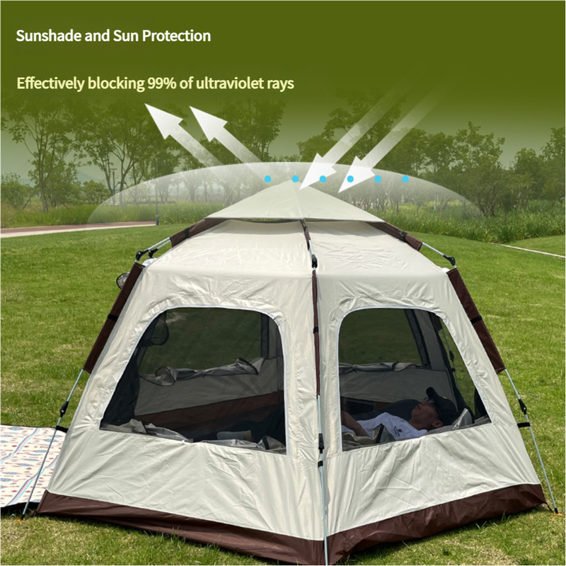 5-8 Person Hexagonal Camping Tent | Double-Layer Silver Coated Waterproof Shelter with Awning (280*280*158cm)