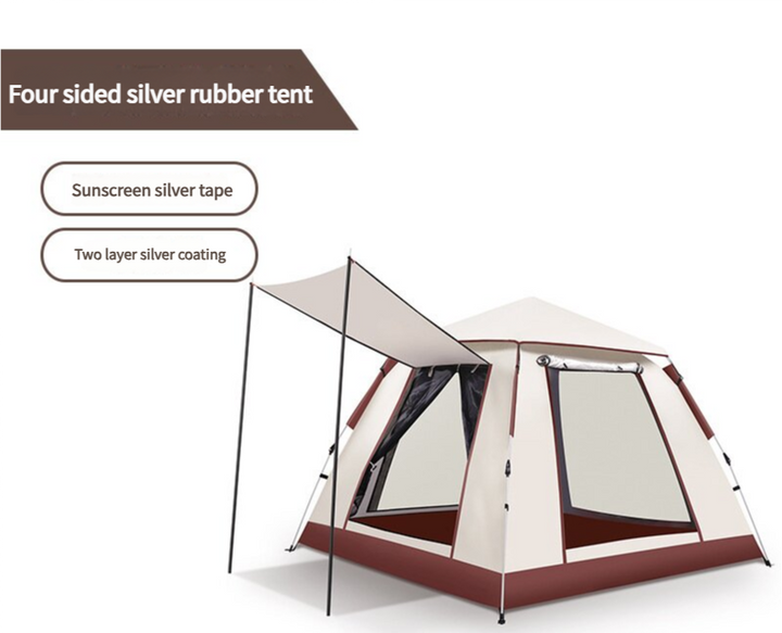 5-8 Person Square Camping Tent | Double-Layer Silver Coated Waterproof Shelter with Awning (240*240*155cm)