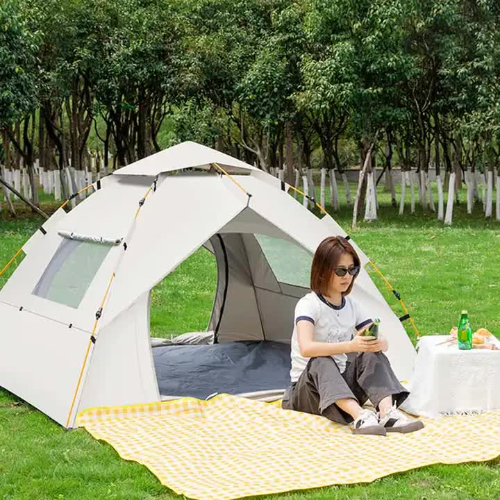 Blue 3-4 Person Lightweight Camping Tent (210*200*135cm) | UV Protection Silver Coated, Dual Doors & Windows