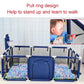 Large Kids Playpen with Basketball Hoop & Soccer Goal - 74x50 inches Baby Safety Activity Center, Indoor & Outdoor Play Yard (Blue)