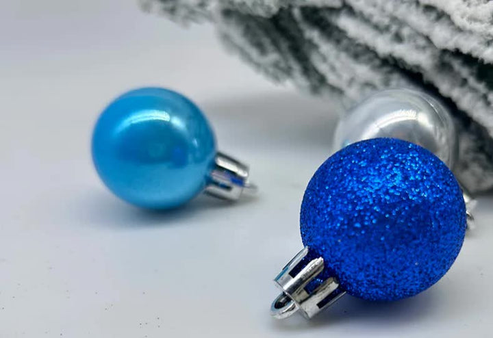 49-Piece Christmas Ornament Set - 3cm Blue, Silver Baubles for Christmas Tree Decoration