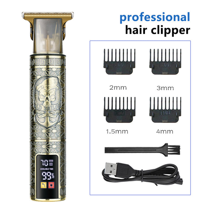 Professional Pirate Design Hair Clipper - Cordless Hair Trimmer with Digital Display, Adjustable Guards, and USB Charging