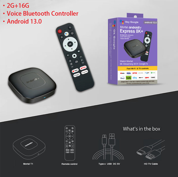 Android TV Express 8K+ Streaming Box - Ultra HD Android 13.0, 2G+16G with Voice Bluetooth Controller