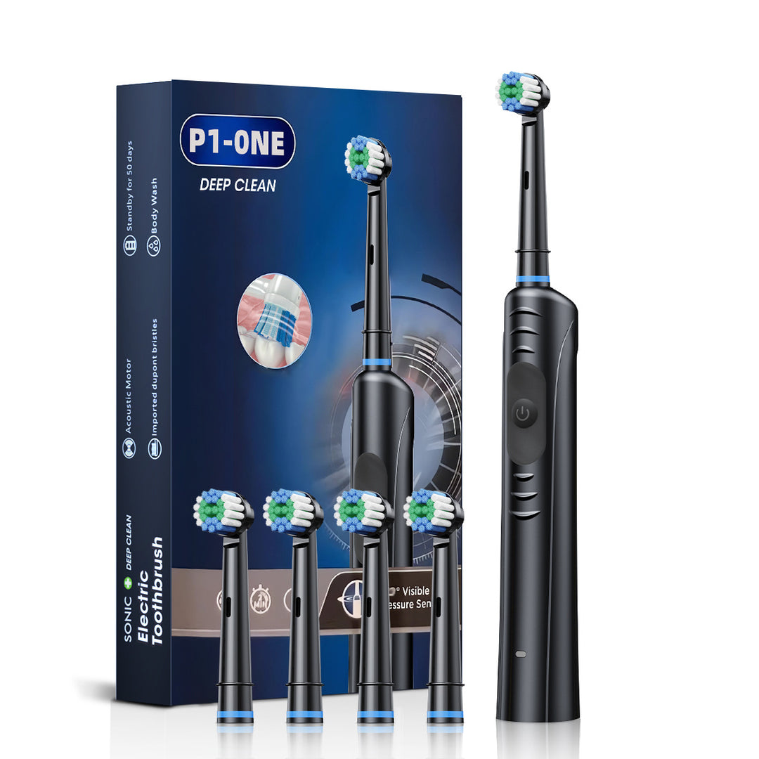 Black Rechargeable Sonic Electric Toothbrush - Deep Clean with 4 Replacement Heads