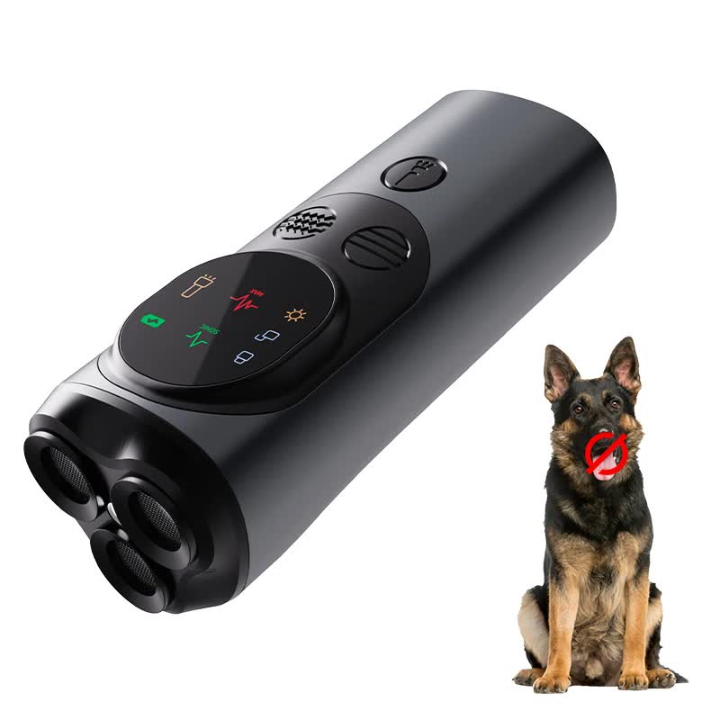 P10 Black  Ultrasonic Dog Repellent Device - Dual-Mode Flashlight and Ultrasonic Dog Deterrent