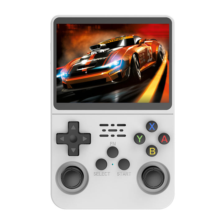 White Retro Portable Gaming Console with 64GB, 2 Memory Card-3D Games, HD Display, and Dual Joysticks