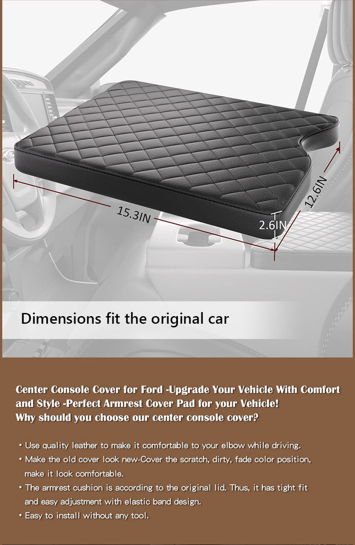 Custom Center Console Cover for Ford F150/F250/F350 2015-2023 - Beige Leather Armrest Protector Pad