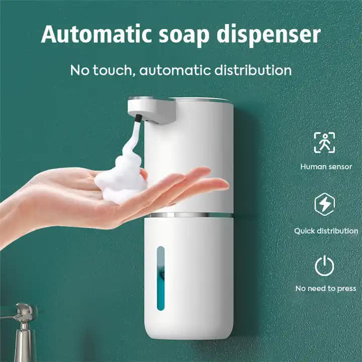 Black Automatic Foaming Soap Dispenser with Rechargeable Battery, Touch Control, and 380ml Capacity - IPX5 Waterproof