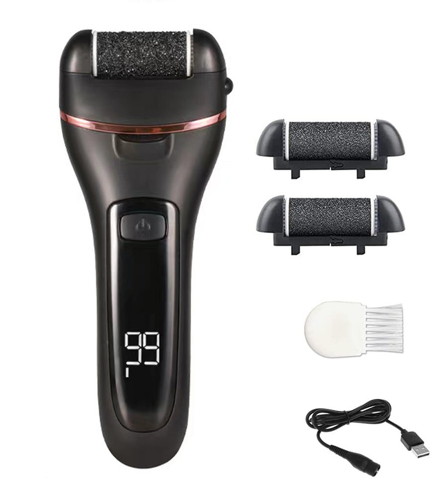 Black Rechargeable Electric Foot File Callus Remover with LED Display and USB Charging