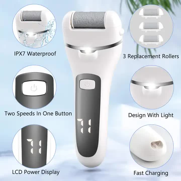 Black Rechargeable Electric Foot File Callus Remover with LED Display and USB Charging