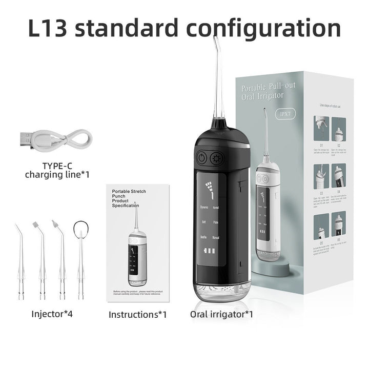 L13 Black Portable Electric Water Flosser - Handheld Teeth Cleaner, USB Rechargeable, Deep Oral Irrigator