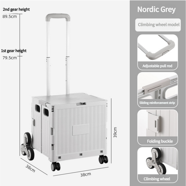 Nordic Grey Climbing Wheel Folding Cart - Compact and Durable for Outdoor Camping and Picnics