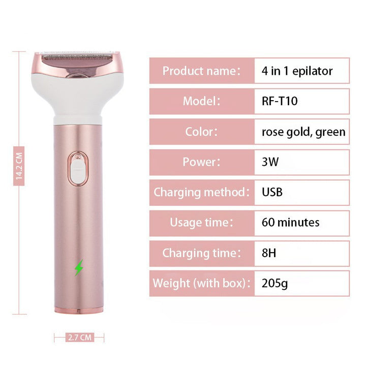 4-in-1 Women's Electric Hair Removal Trimmer - Multifunctional Grooming Kit for Underarms, Bikini, Nose & Eyebrows