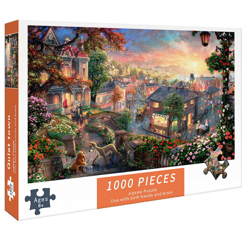 (2 PCS) 1000-Piece Quiet Town Jigsaw Puzzle - High Difficulty Stress-Relief  Toy