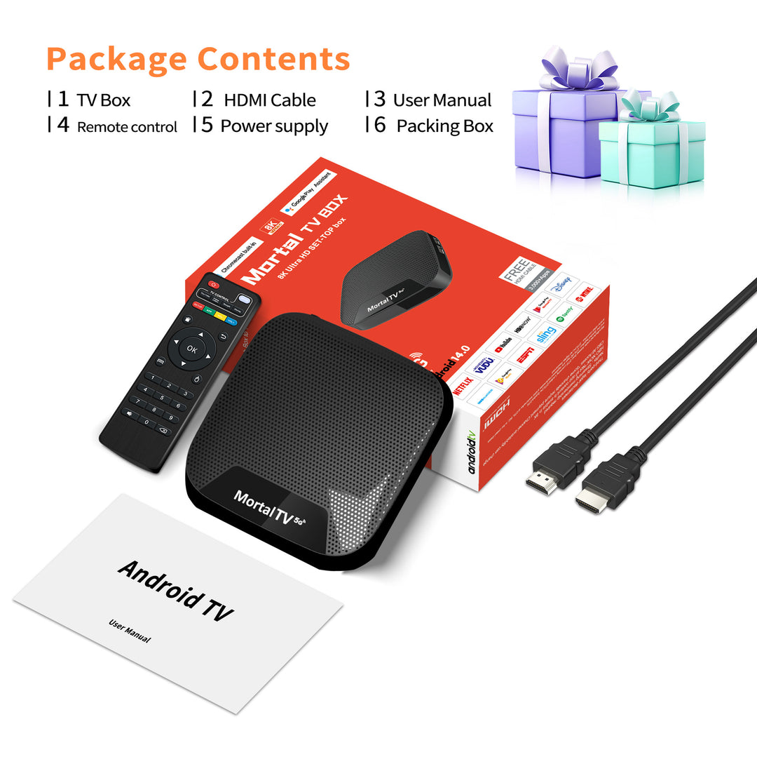 Mortal TV T4 S905L Android 14 TV Box - Dual WiFi + Bluetooth, Smart TV Box, Media Streaming, High Performance(1G+8G)