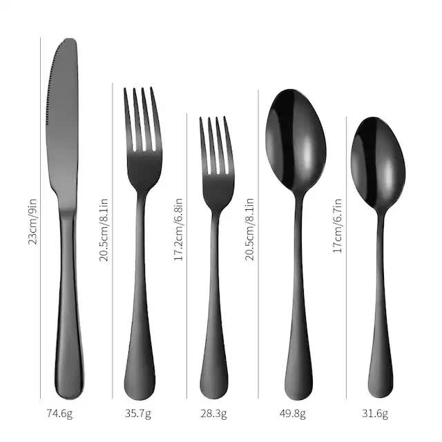 Black 410 Stainless Steel Cutlery Set - Western Steak Knife, Fork & Spoon Set, 4 Set/20-Piece Dinnerware Set