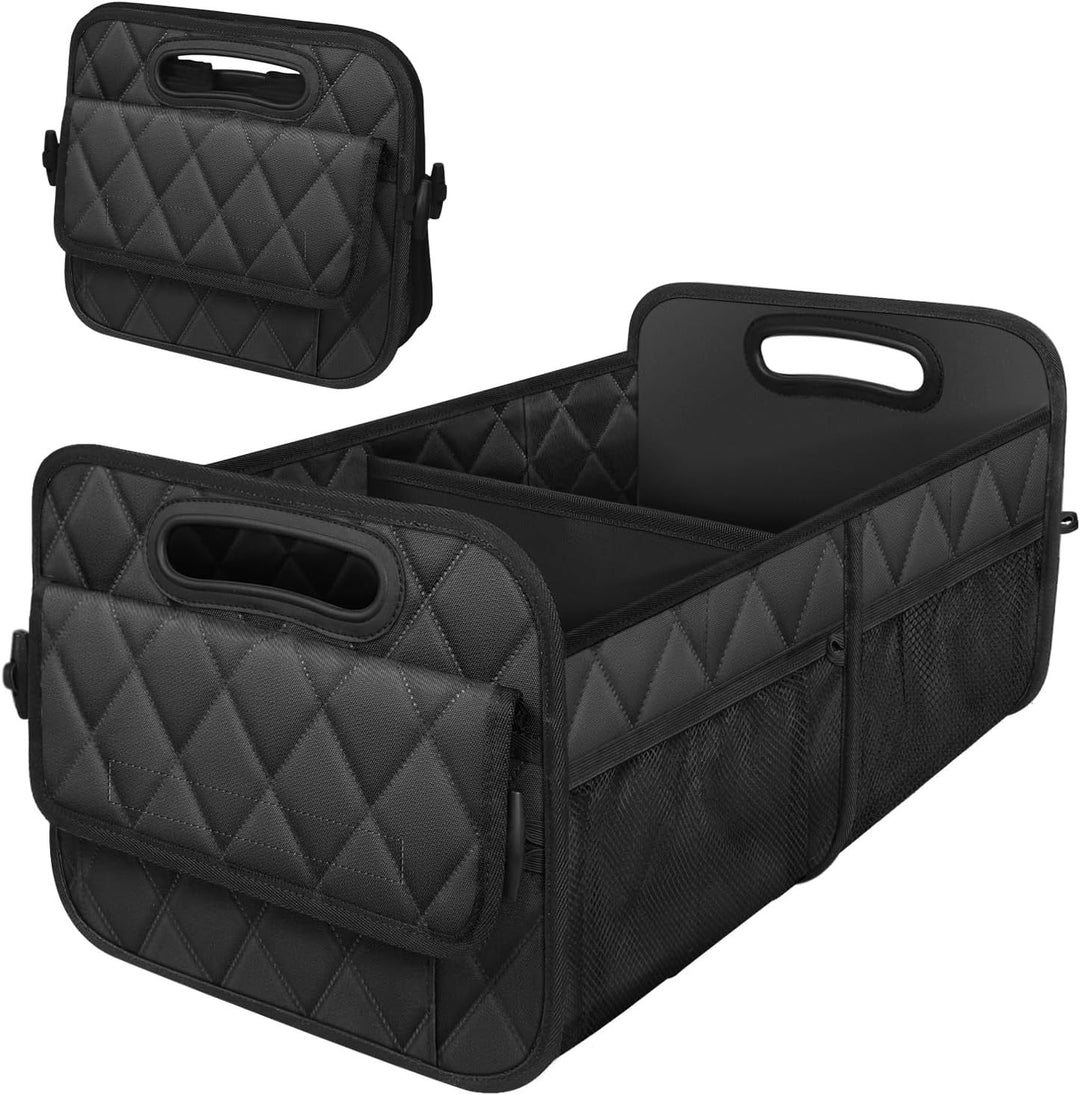 Black Foldable Car Trunk Storage Box with Multiple Compartments - Large Capacity Collapsible Organizer for Car