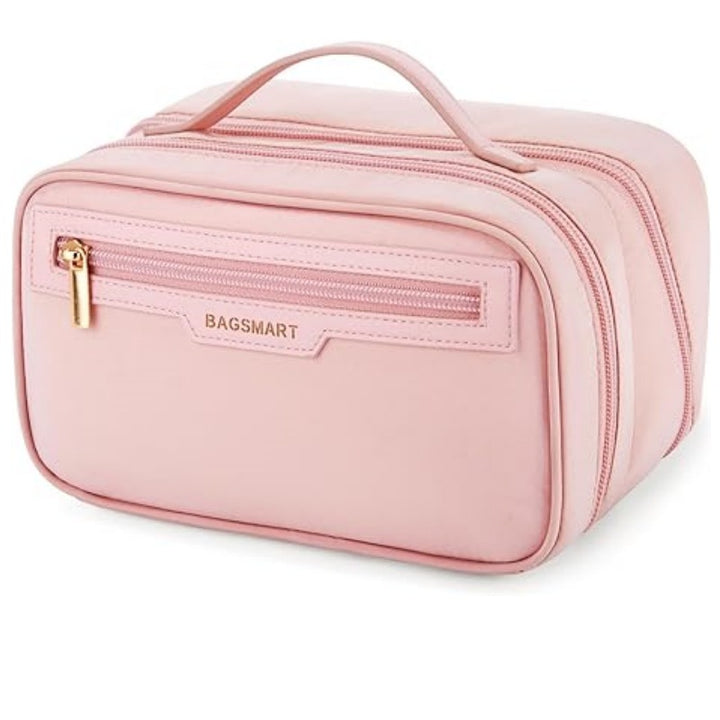 Pink Travel Makeup Organizer - Portable Cosmetic Storage Box for Toiletries and Cosmetics