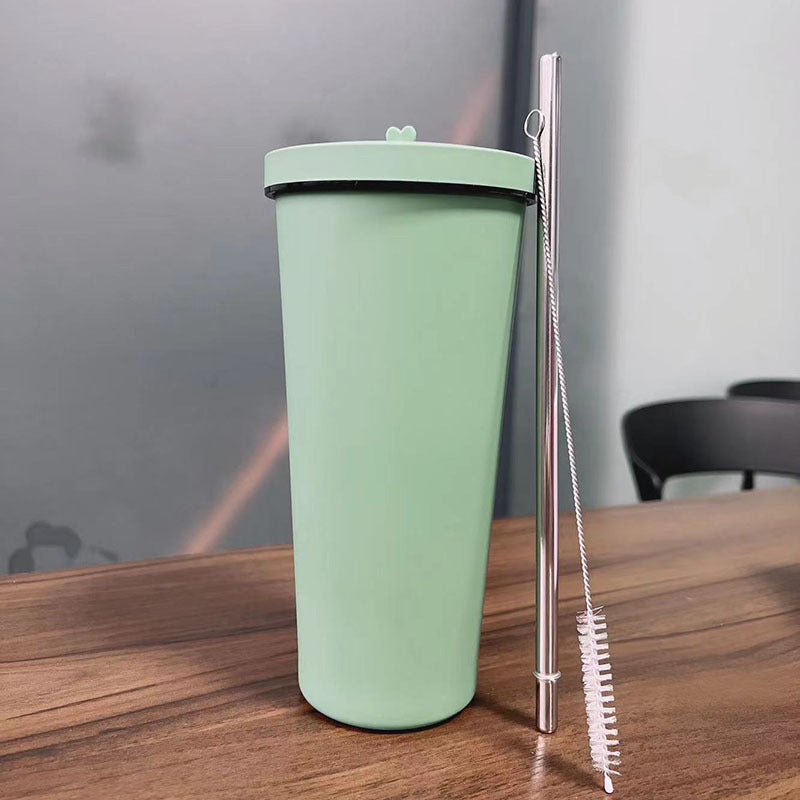 750ml Military Green Straw Cup - 304 Stainless Steel Reusable BPA-Free Water Bottle with Leak-Proof Lid, Large Capacity, Perfect for Hydration On-the-Go