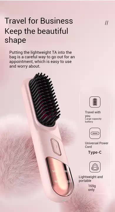 Black 2-in-1 Rechargeable Hair Straightener and Curler - Portable Hair Styling Comb, Dual Function Flat Iron and Curling Wand, Perfect for Home Use