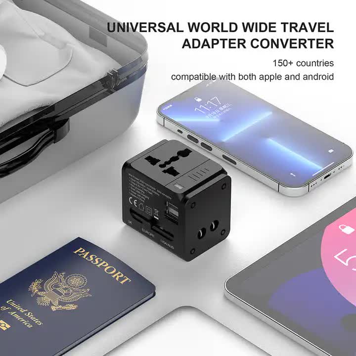 Dual USB Global Travel Adapter with 2.4A Current – Universal Plug Socket, Multi-Function Travel Power Adapter for Worldwide Use