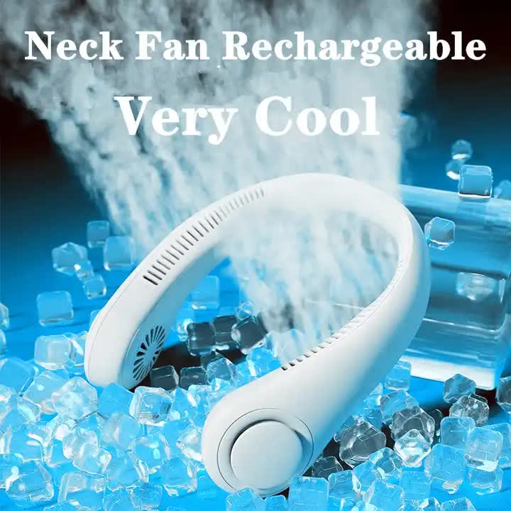 White Portable Neck Hanging USB Fan - Mini Hands-Free Wearable Fan, USB Rechargeable, No-Blade Design for Cooling