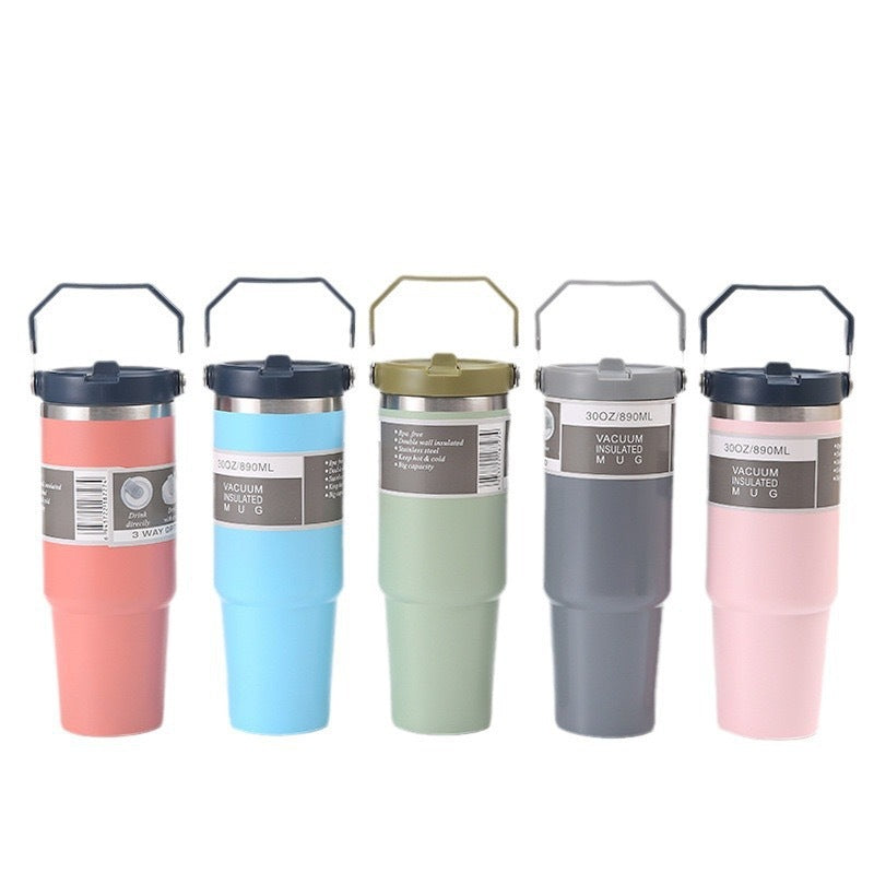 Pink 30oz 304 Stainless Steel Ice Cup with Handle - Portable Car and Travel Cup, Double Insulated, for Hot & Cold Drinks