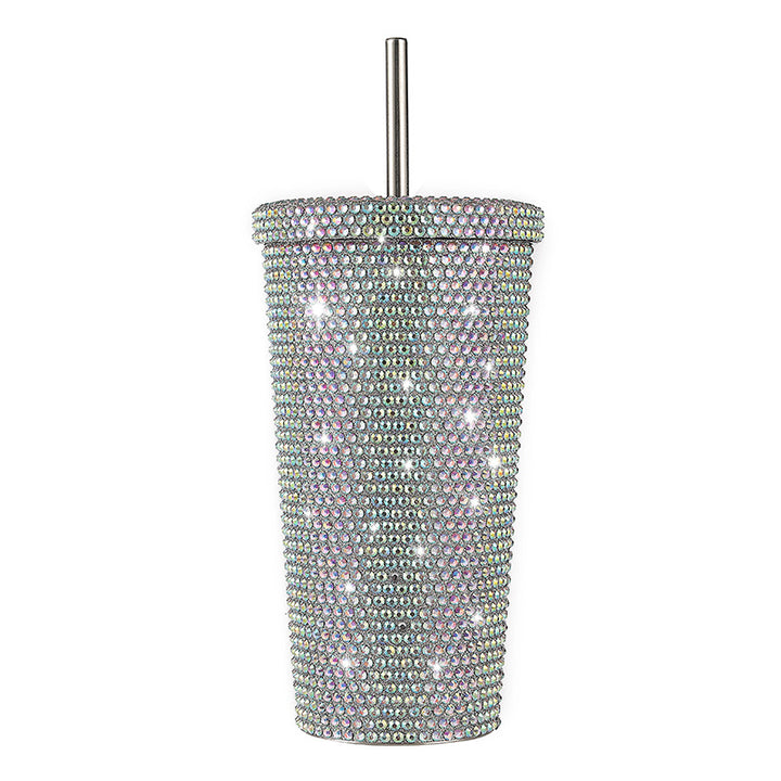 Diamond-Inlaid Insulated 304 Stainless Steel Cup with Straw - Double-Walled, Rhinestone Coffee Mug, Gift Cup for Beverages