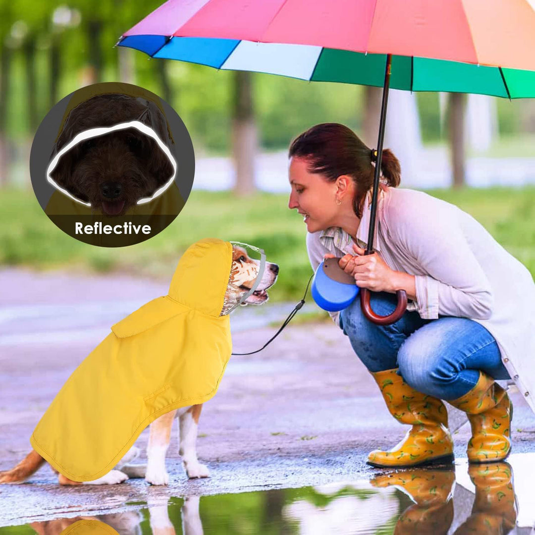 XS Yellow Reflective Adjustable Pet Raincoat with Hood – Waterproof Dog Jacket, Adjustable Dog Poncho for Outdoor Protection