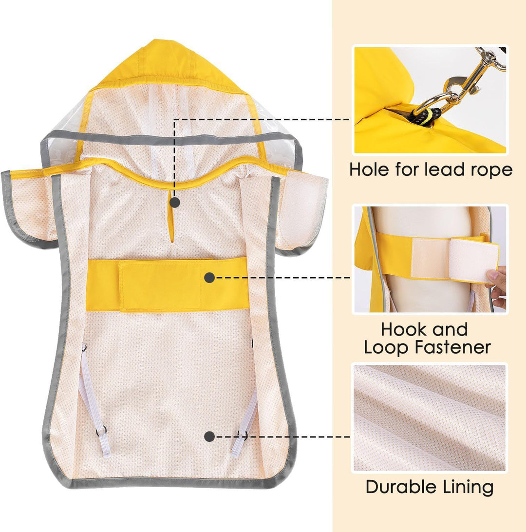 XL Yellow Reflective Adjustable Pet Raincoat with Hood - Waterproof Dog Jacket, Adjustable Dog Poncho for Outdoor Protection