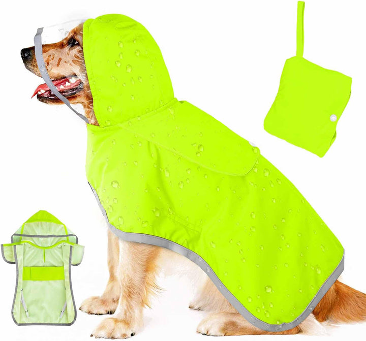 M Green Reflective Adjustable Pet Raincoat with Hood - Waterproof Dog Jacket, Adjustable Dog Poncho for Outdoor Protection