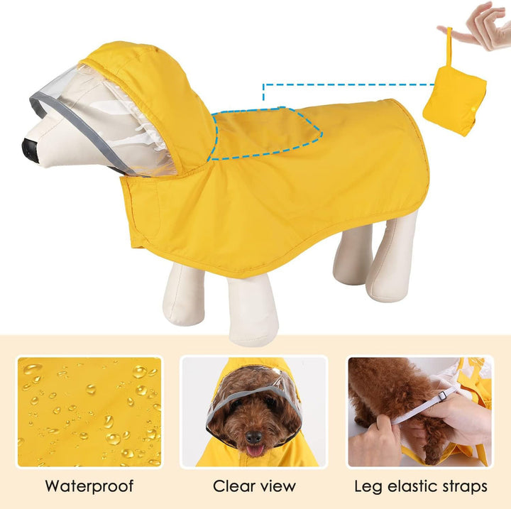 M Green Reflective Adjustable Pet Raincoat with Hood - Waterproof Dog Jacket, Adjustable Dog Poncho for Outdoor Protection