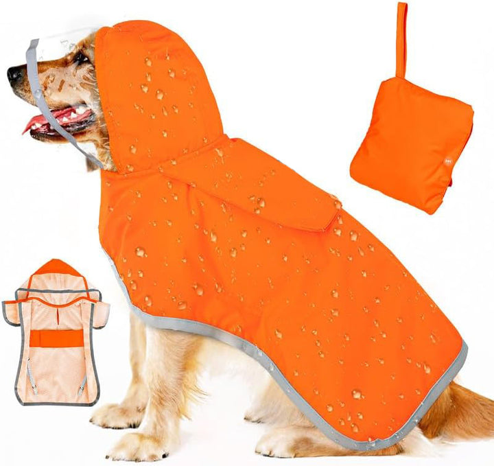 S Orange Reflective Adjustable Pet Raincoat with Hood - Waterproof Dog Jacket, Adjustable Dog Poncho for Outdoor Protection