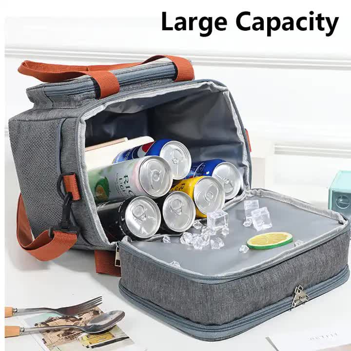 Blue Large Capacity Lunch Bag - Dual-Layer Insulated Cooler Bag for Outdoor, Picnic, and Work Use