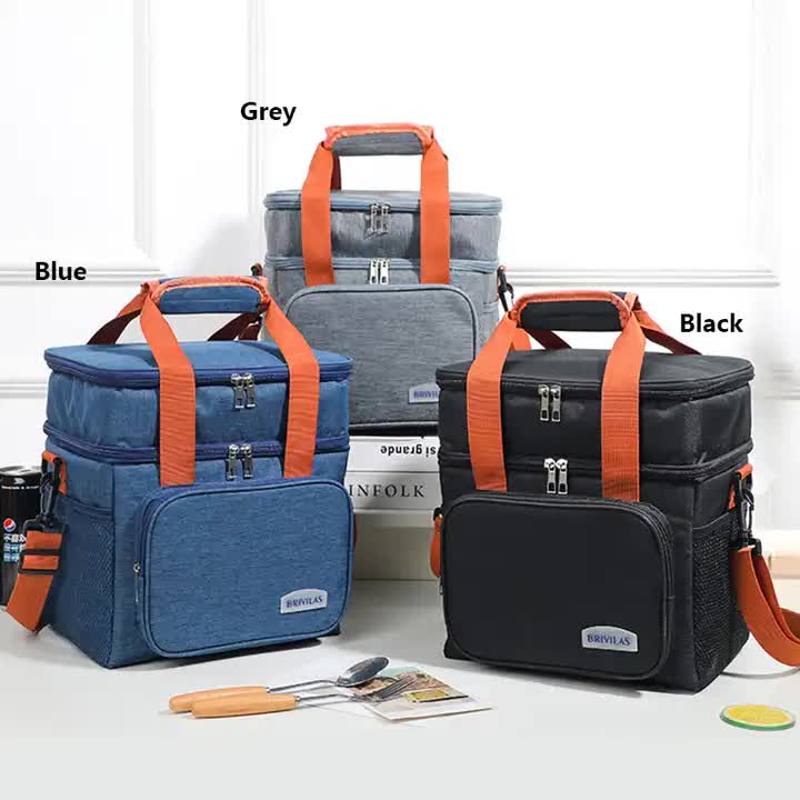 Blue Large Capacity Lunch Bag - Dual-Layer Insulated Cooler Bag for Outdoor, Picnic, and Work Use