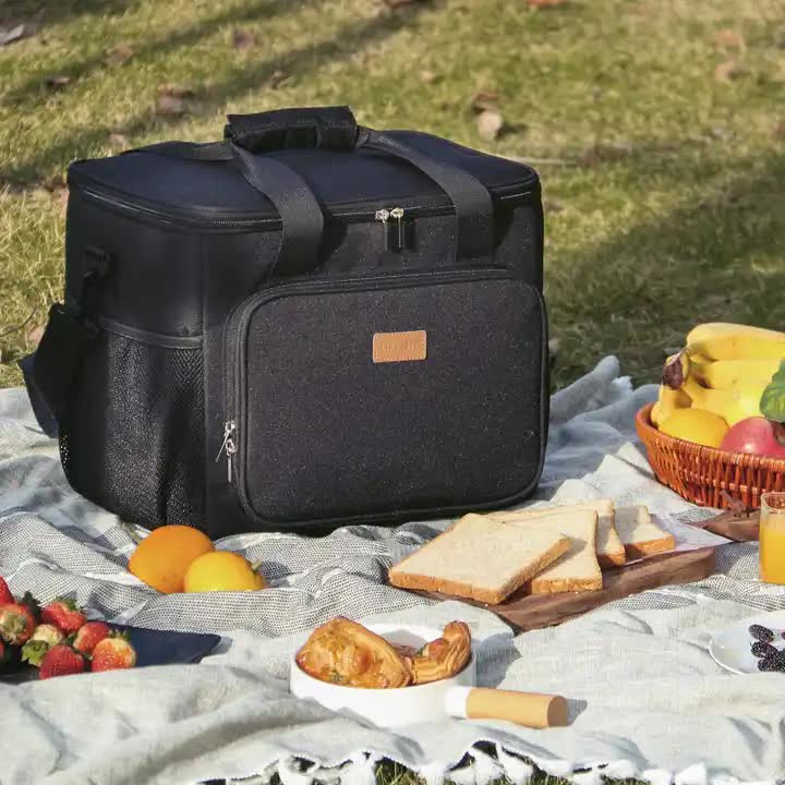 Black Large Capacity Picnic Bag - Waterproof PEVA Insulated Cooler Bag, Outdoor, Car Use, and Shoulder Crossbody Thermo Bag