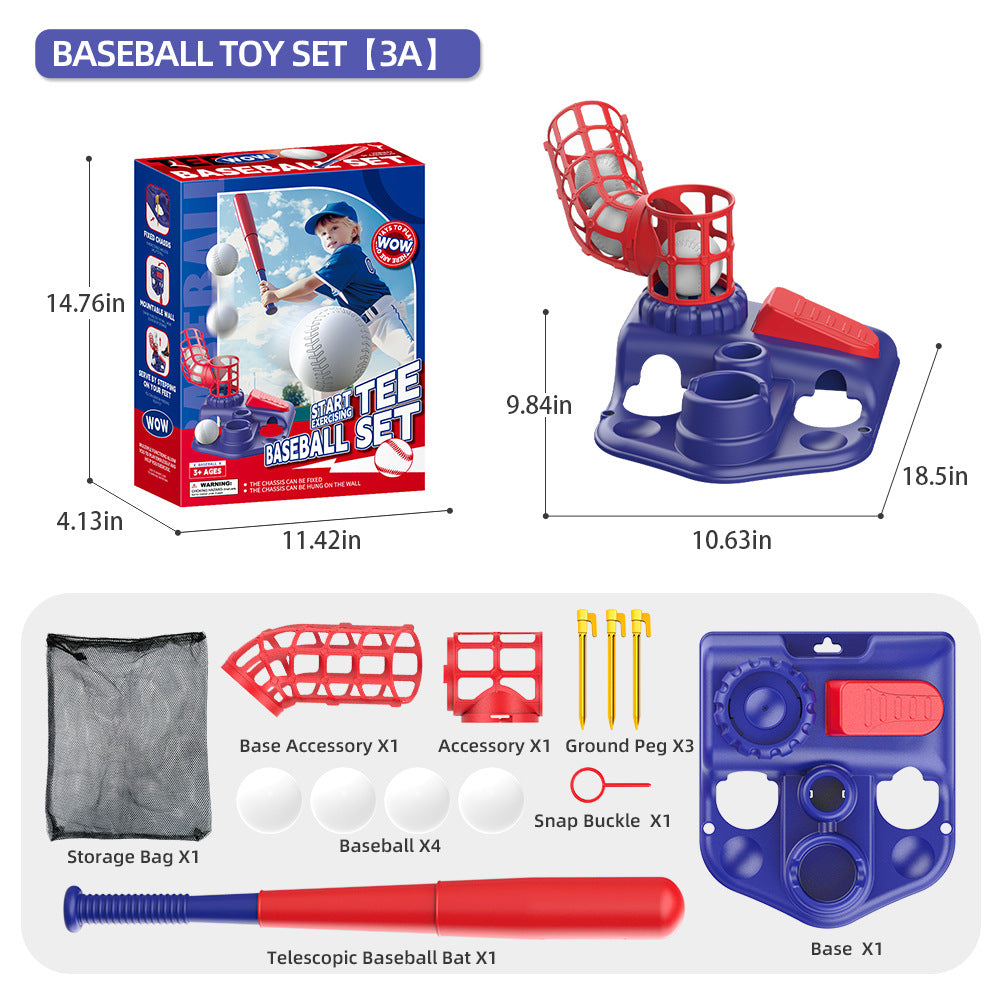 Blue Pedal Serve Drill Baseball Pitching Training Toy Set - Outdoor Parent-Child Softball Batting Practice Kit