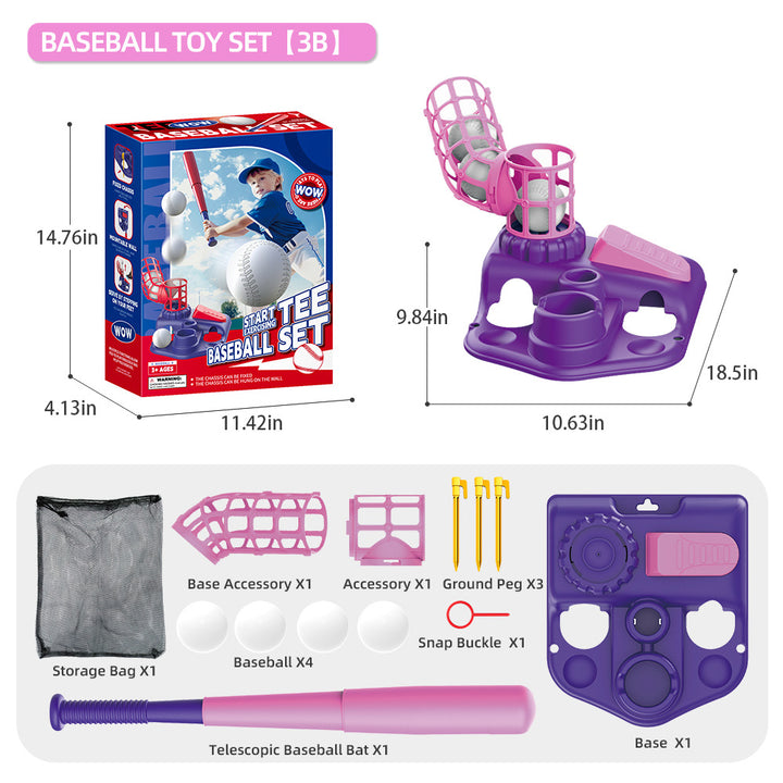 Pink Pedal Serve Drill Baseball Pitching Training Toy Set - Outdoor Parent-Child Softball Batting Practice Kit