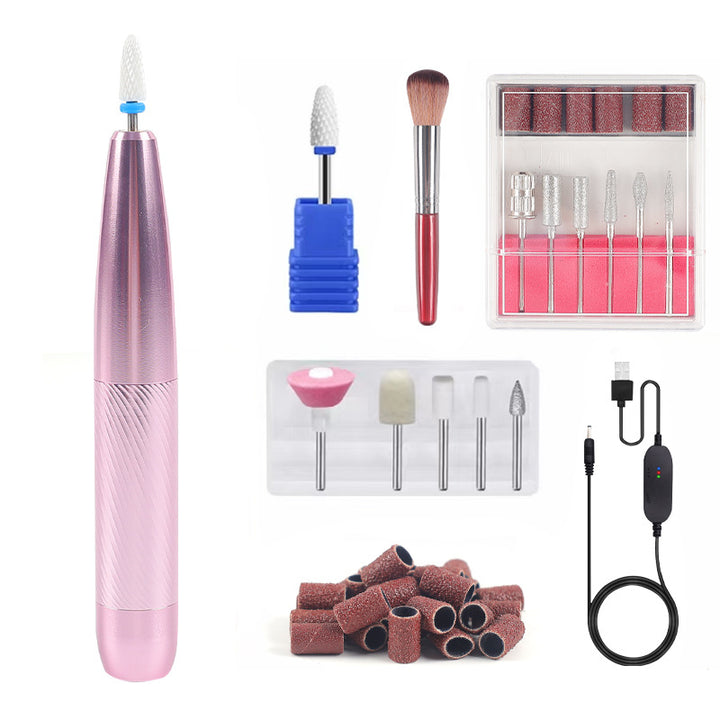 Pink Multi-Function Electric Nail Polisher - Rechargeable Portable Nail Grinding Tool