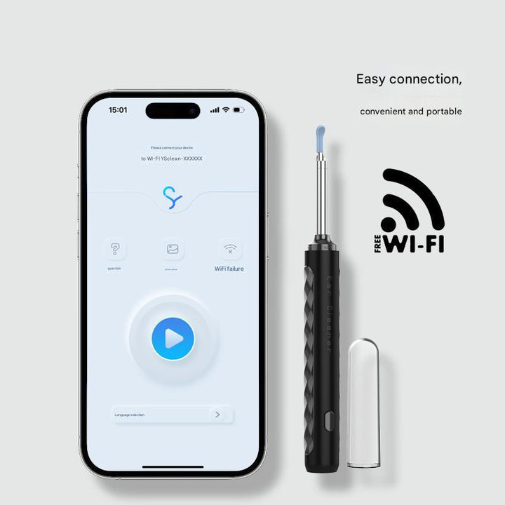 Black Smart Visual Ear Picker with HD WiFi Endoscope - Intelligent Ear Cleaning Tool with Real-Time Viewing