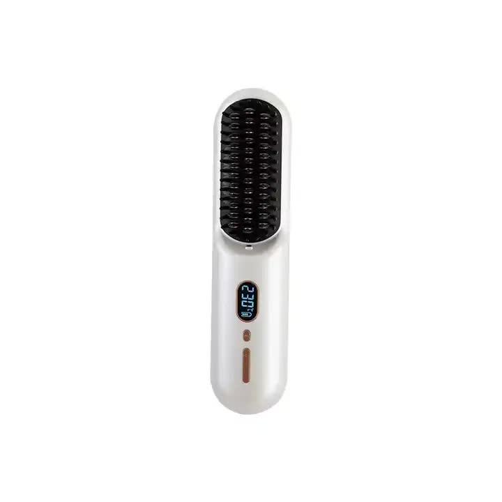 White Negative Ion Hair Straightener Brush - Ionic Hair Straightening Comb for Frizz-Free, Smooth Hair