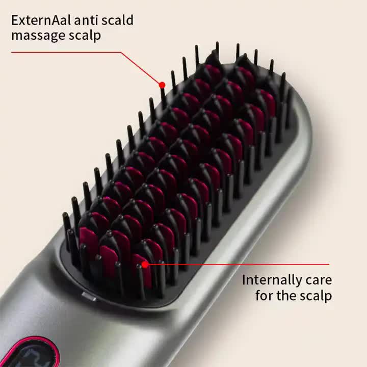 Black Negative Ion Hair Straightener Brush - Ionic Hair Straightening Comb for Frizz-Free, Smooth Hair