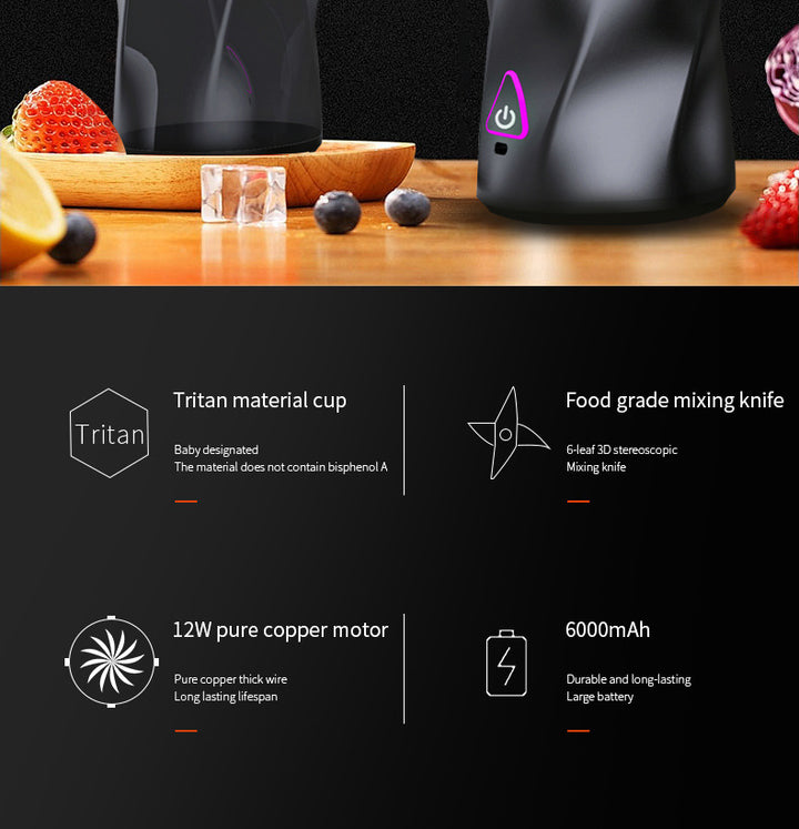 Black Portable High-Capacity Juicer Cup - Powerful Blender with Ice Crushing Capability for Smoothies & Juices