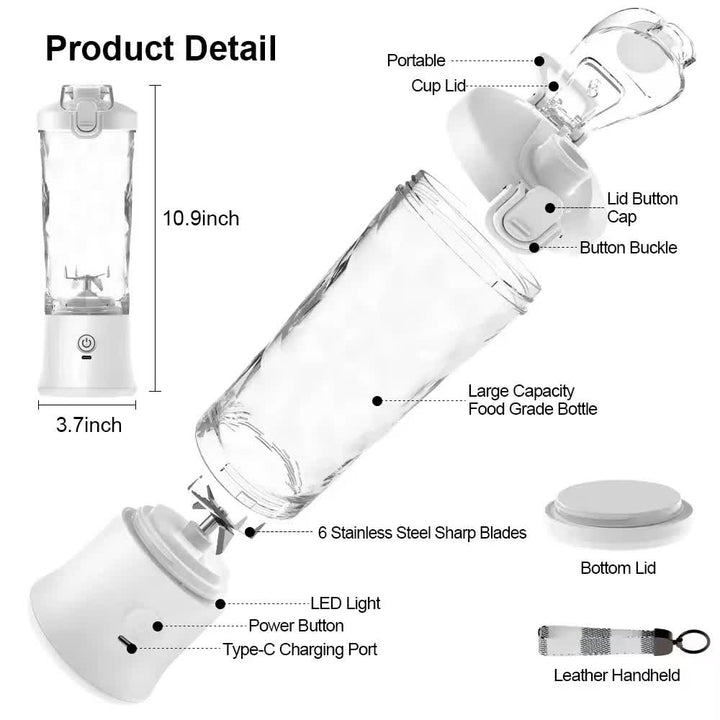 White 600ml Large Capacity Juicer Cup - Rechargeable Portable Multifunctional Ice Crushing & Fruit Blender